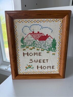 Vintage Framed 'Home Sweet Home' Cross Stitch